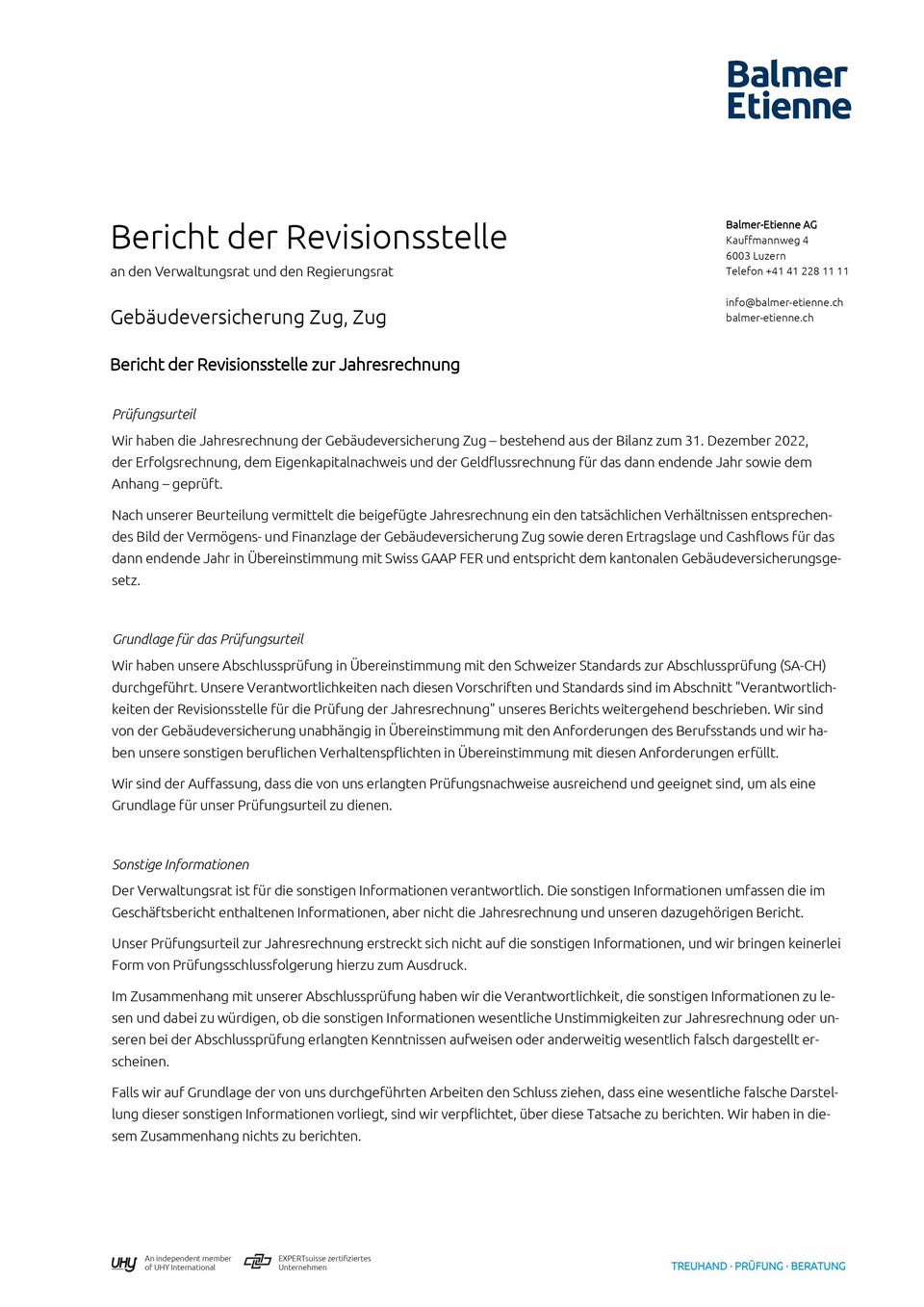 Bericht der Revisionsstelle Seite 1